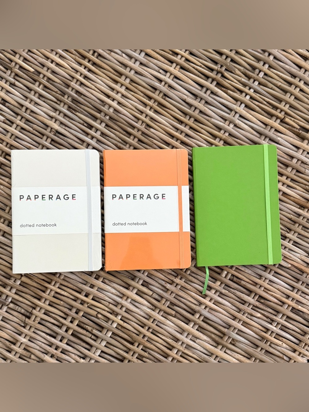 (3) Paperage Dot Grid Notebooks /Journals - Orange, Apple Green, White - 160 pgs